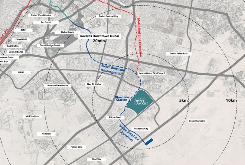 خريطة مشروع جرين وود - الغابة الخضراء في دبي من شركة نخيل