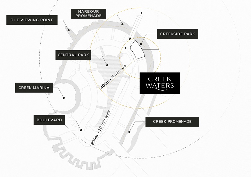 موقع مشروع كريك واترز في دبي كريك هاربور 