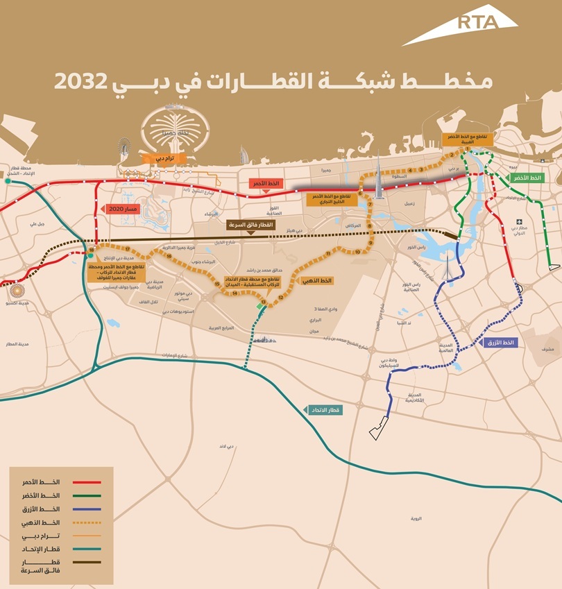 محطات الخط الذهبي لمشروع دبي 